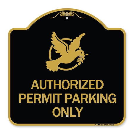 Signmission Authorized Church Parking W/ Graphic, Black & Gold Aluminum Sign, 18" x 18", BG-1818-24331 A-DES-BG-1818-24331